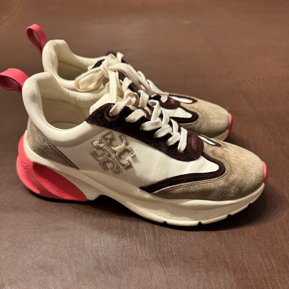 Tory Burch Good Luck Trainer Pink/Ivory/Taupe 7.5